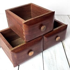 Vintage Set of 3 Small Drawers Mid Century Dovetail Medium Brown Decor Organizer